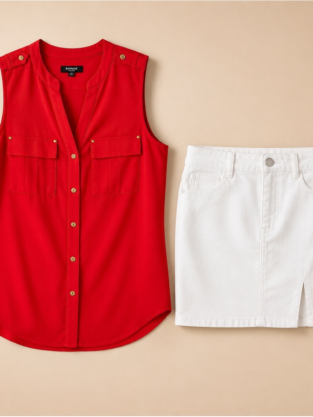 Premise Sleeveless Button-Front Utility Blouse in Red